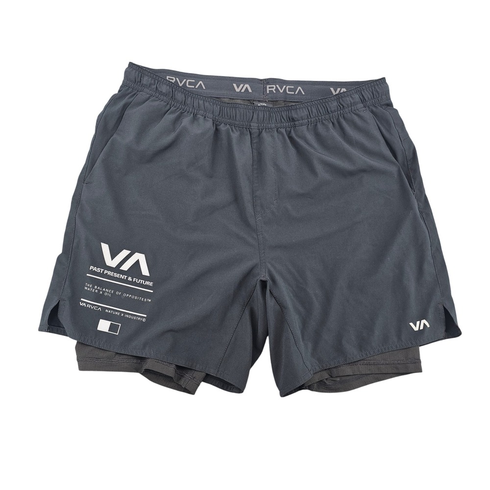 RVCA VA Sport Yogger 2-in-1 Shorts Mens Large Black Compression Liner Training